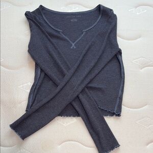 American Eagle Charcoal Ribbed Knit Top